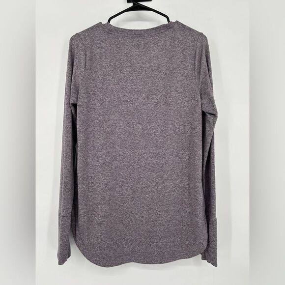Athleta Uptempo Long Sleeve Heathered Top Curved Hem Shirt Purple Small - Picture 3 of 8